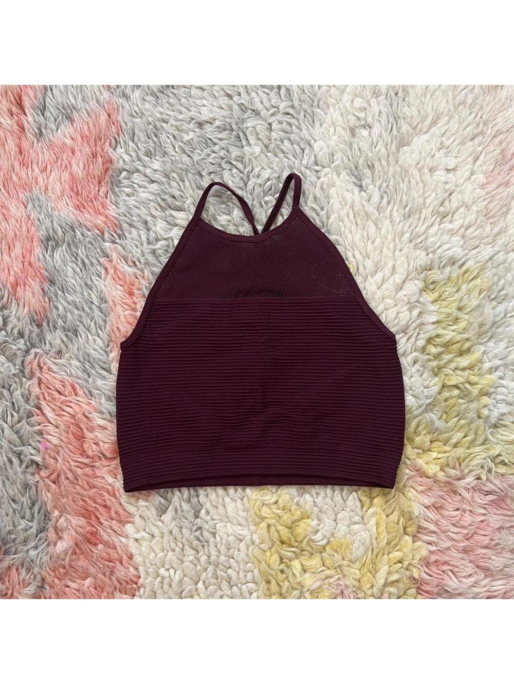 red burgundy seamless cropped halter tank top